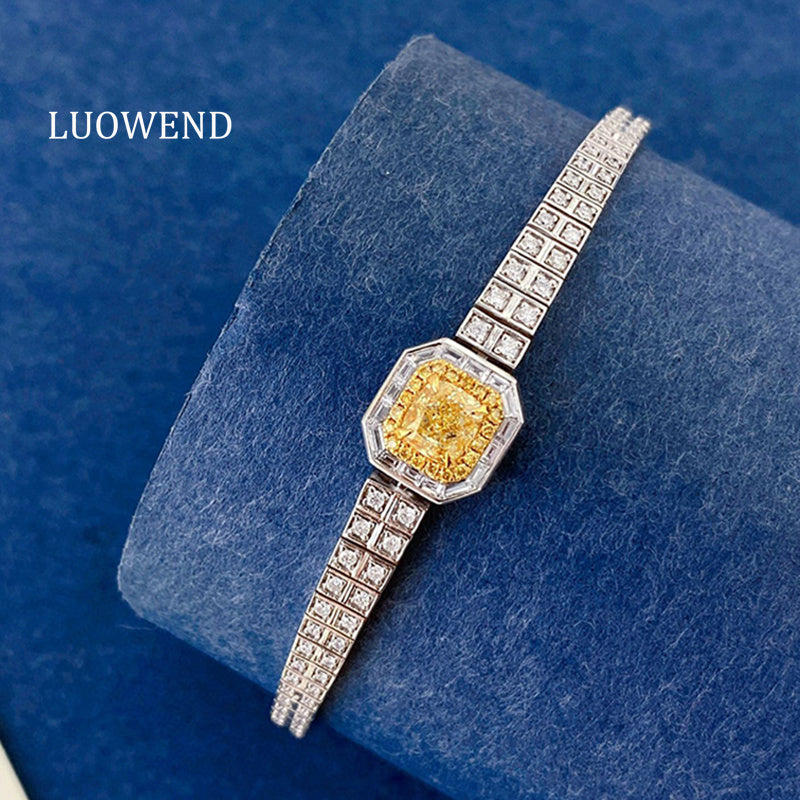 LUOWEND 18K White Gold Natural Diamond Bracelet for Women