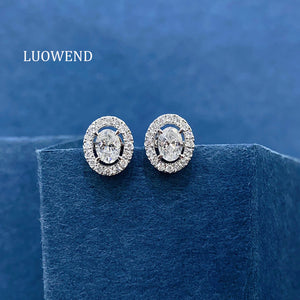 LUOWEND 18K White Gold Ntural Diamond Stud Earrings for Women