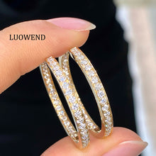 Load image into Gallery viewer, LUOWEND 18K Yellow Gold Fine Jewelry Real Natural Diamond Hoop Earrings for Women

