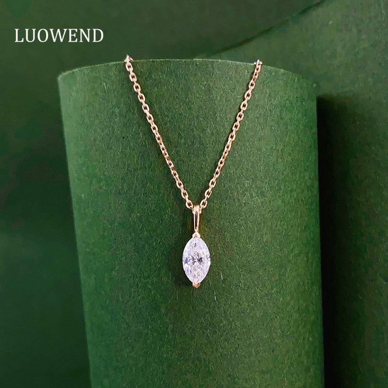 LUOWEND 18K Rose Gold Natural Diamond Necklace for Women