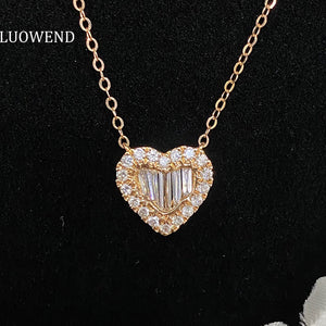 LUOWEND 18K Rose Gold Real Natural Diamond Necklace for Women