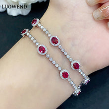 Load image into Gallery viewer, LUOWEND 18K White Gold Real Natural Ruby Gemstone Bracelet for Women
