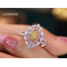 Load image into Gallery viewer, LUOWEND 18K White Gold Real Natural Yellow Diamond Ring for Women
