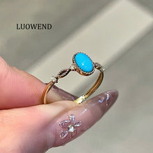 Load image into Gallery viewer, LUOWEND 18K Yellow Gold Natural Turquoise Ring for Women
