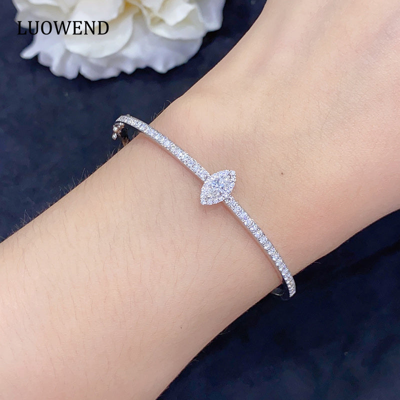 LUOWEND 18K White Gold Real Natural Diamond Bracelet for Women