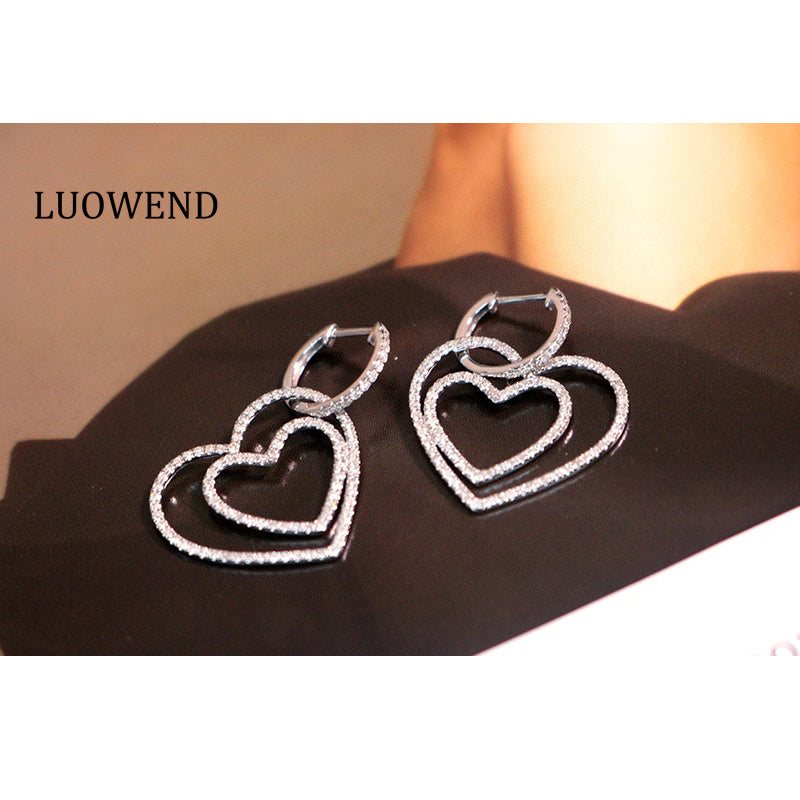 LUOWEND 18K White Gold Natural Diamond Earrings for Women