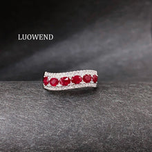 Load image into Gallery viewer, LUOWEND 18K White Gold Natural Diamond and Ruby Ring for Women
