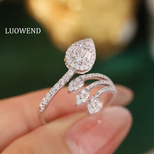 Load image into Gallery viewer, LUOWEND 18K White Gold Real Natural Diamond Ring for Women
