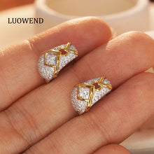 Load image into Gallery viewer, LUOWEND 18K White&amp;Yellow Gold Real Natural Diamond Earrings for Women
