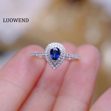 Load image into Gallery viewer, LUOWEND 18K White Gold Gold Real Natural Diamond and Sapphire Ring for Women
