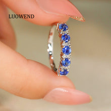 Load image into Gallery viewer, LUOWEND 18K White Gold Real Natural Sapphire Ring for Women
