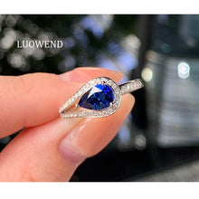 Load image into Gallery viewer, LUOWEND 18K White Gold Natural Sapphire Ring for Women
