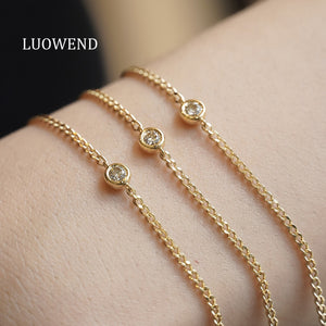 LUOWEND 18K Yellow Gold Real Natural Diamond Bracelet and Anklet Chain for Women