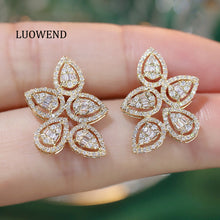 Load image into Gallery viewer, LUOWEND 18K Yellow Gold Natural Diamond Stud Earrings for Women
