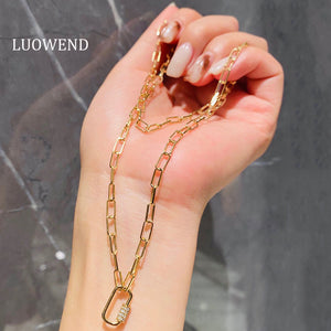 LUOWEND 18K Yellow Gold Diamond Necklace for Women