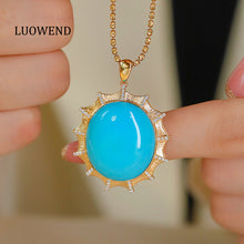 Load image into Gallery viewer, LUOWEND 18K Yellow Gold Real Natural Turquoise Necklace for Women
