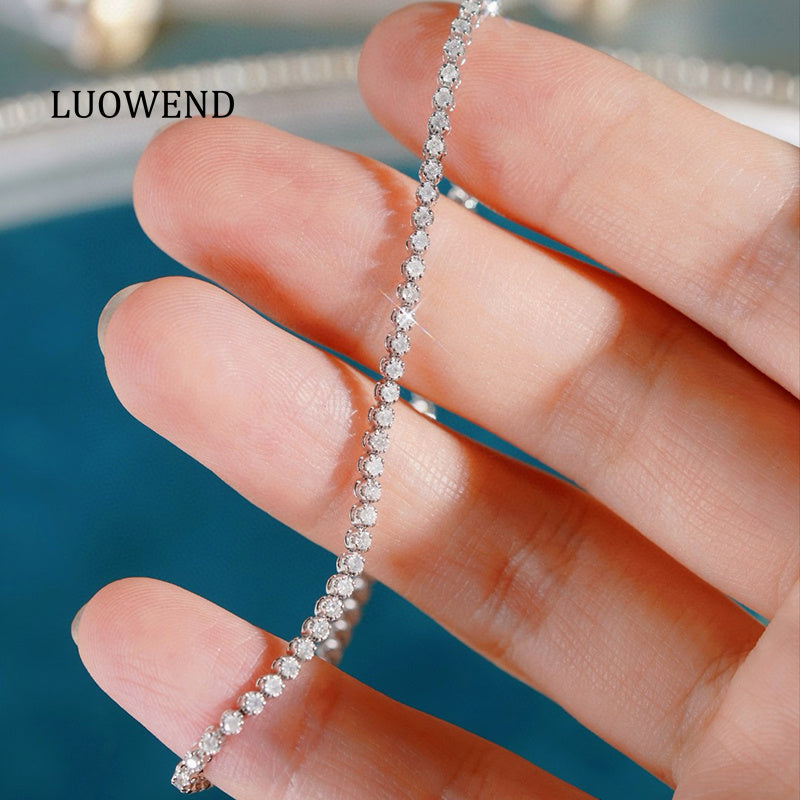 LUOWEND 18K White Gold Natural Diamond Bracelet for Women