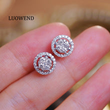 Load image into Gallery viewer, LUOWEND 18K White Gold Natural Diamond Stud Earrings for Women
