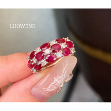 Load image into Gallery viewer, LUOWEND 18K White Gold Natural Ruby Ring for Women
