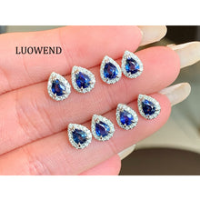 Load image into Gallery viewer, LUOWEND 18K White Gold Ntural Sapphire Earrings for Women
