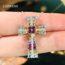 Load image into Gallery viewer, LUOWEND 18K White Gold Natural Tourmaline Necklace for Women

