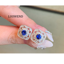 Load image into Gallery viewer, LUOWEND 18K White Gold Natural Sapphire Earrings for Women
