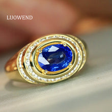 Load image into Gallery viewer, LUOWEND 18K Yellow Gold Fine Jewelry Natural Sapphire Ring for Women
