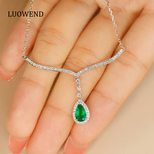 Load image into Gallery viewer, LUOWEND 18K White Gold Real Natural Emerald Necklace for Women
