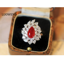 Load image into Gallery viewer, LUOWEND 18K White Gold Natural Ruby Ring for Women
