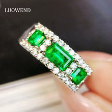 Load image into Gallery viewer, LUOWEND 18K White Gold Real Natural Emerald Ring for Women
