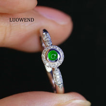Load image into Gallery viewer, LUOWEND 18K White Gold Natural Jade Ring for Women
