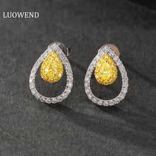Load image into Gallery viewer, LUOWEND 18K White Gold Real Natural Yellow Diamond Stud Earrings for Women
