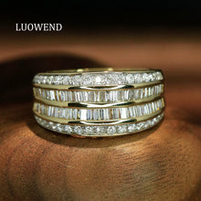 Load image into Gallery viewer, LUOWEND 18K White/Yellow Gold Fine Jewelry Real Natural Diamond Ring for Women
