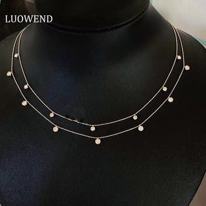 LUOWEND 18K White or Yellow Gold Real Natural Diamond Necklace for Women