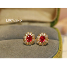 Load image into Gallery viewer, LUOWEND 18K Yellow Gold Natural Ruby Earrings for Women
