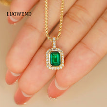 Load image into Gallery viewer, LUOWEND 18K Yellow Gold Real Natural Emerald and Diamond Gemstone Necklace for Women

