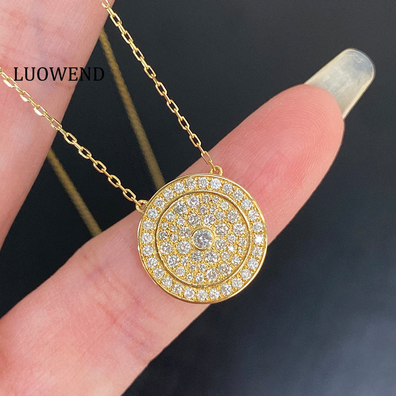 LUOWEND 18k Yellow Gold Natural Diamond Necklace for Women