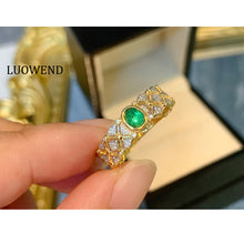 Load image into Gallery viewer, LUOWEND 18K Yellow Gold Natural Emerald Ring for Women
