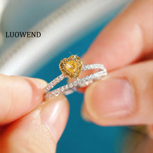Load image into Gallery viewer, LUOWEND 18K White Gold Natural Yellow Diamond Ring for Women
