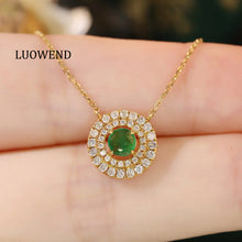 Load image into Gallery viewer, LUOWEND 18K Yellow Gold Natural Diamond&amp;Emerald Necklace for Women
