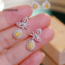 Load image into Gallery viewer, LUOWEND 18K White Gold Natural Yellow Diamond Stud Earrings for Women
