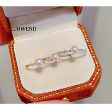 Load image into Gallery viewer, LUOWEND 18K White/Rose/Yellow Gold Real Natural Pearl Ring for Women
