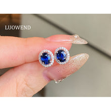 Load image into Gallery viewer, LUOWEND 18K White Gold Natural Sapphire Earrings for Women
