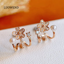 Load image into Gallery viewer, LUOWEND 18K Rose Gold Real Natural Diamond Stud Earrings for Women
