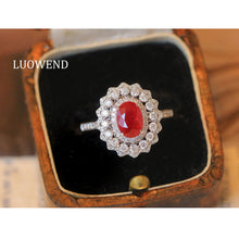 Load image into Gallery viewer, LUOWEND 18K White Gold Natural Ruby Ring for Women
