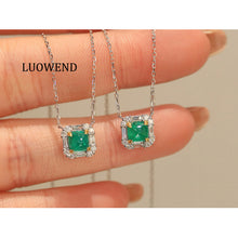 Load image into Gallery viewer, LUOWEND 18K White Gold Natural Emerald Necklace for Women
