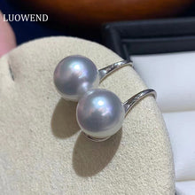 Load image into Gallery viewer, LUOWEND 18K White Gold Real Natural Australian White Pearl Earrings for Women
