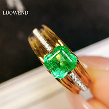 Load image into Gallery viewer, LUOWEND 18K Yellow Gold Real Natural Emerald Ring for Women

