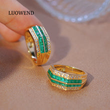 Load image into Gallery viewer, LUOWEND 18K Yellow Gold Real Natural Diamond Natural Emerald Ring for Women
