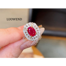 Load image into Gallery viewer, LUOWEND 18K White Gold Natural Ruby Ring for Women
